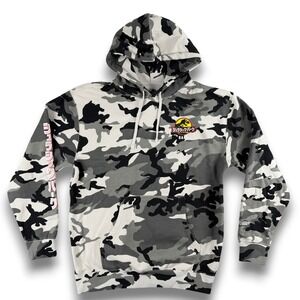 BAIT x Jurassic Park Damage Control Hoodie Mens L Camo Graphic Katakana Fleece